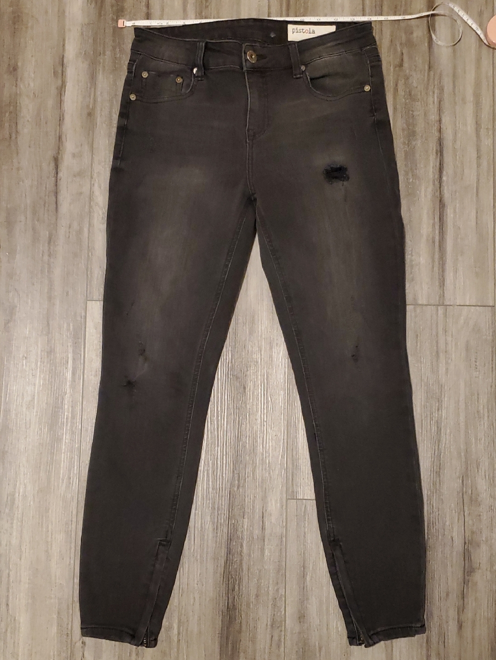 Pistola Distressed Black/Dark Grey Skinny Zipper Cropped Ankle Jeans